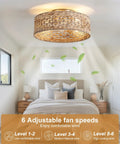 XINGSIYUELYX Boho Rattan Caged Fandelier Ceiling Fans with Lights in modern bedroom with 6 adjustable fan speeds
