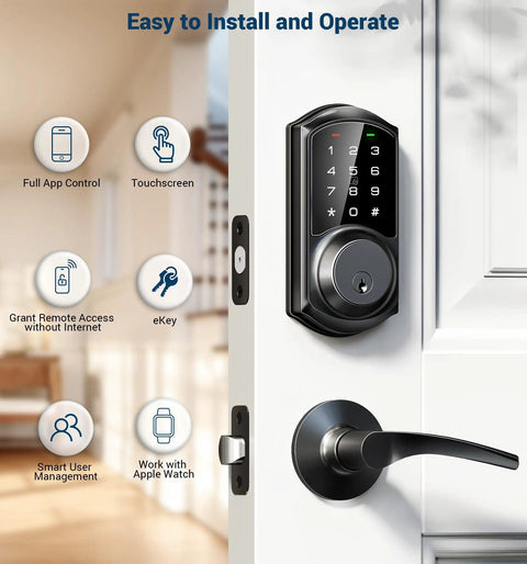 Smart Deadbolt With App Control For No Key Entry, Keyless Front Door Lock, Digital Door Lock With Code installed on white door