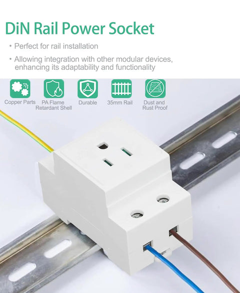 DIN Rail Mount Modular Power Socket Single AC Outlet With Built In Protective Outlet For Distribution Panel US 110 250V 15A