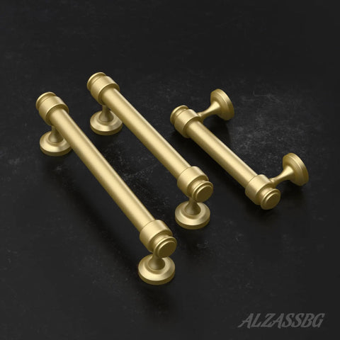 Real Deal 5 Inch Brushed Gold Cabinet Pulls And 10 Pack Drawer Handles For Kitchen Refresh Solid metal gold cabinet handles in various sizes.