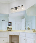 4 Light Bathroom Vanity Light Fixture Modern Black And Gold Sconce Wall Lights Over Mirror With Clear Glass Shades for powder room