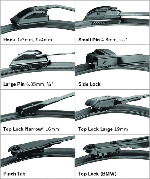 Diagram showing Click-On adapters for All Weather Beam Wiper Blade 22 Inch with various vehicle arm attachment styles.