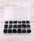 All Purpose Grommet And Rubber Gasket Kit 125 Piece Black Seal Box Heat Resistant Seals For Hoses Faucets Car And Bearing Applications Replacement Ideal For Plumbing Automotive And DIY Projects Easy Install For Quick Fixes, open case with black rubber grommets