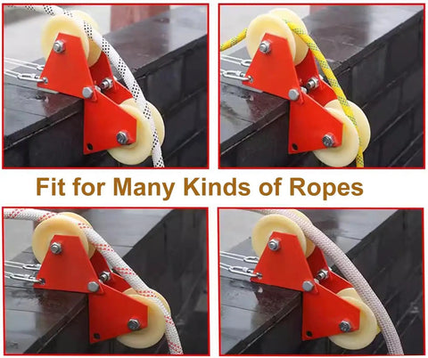 Heavy Duty Double Pulley System With Steel Rings And Nylon Groove Wheel used on roof corners for multiple rope types
