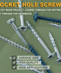 Pocket Hole Screws Fine Thread Size 8 One And A Quarter Inch 600 Pieces Washer Head Square Drive DIY Friendly For Hardwood