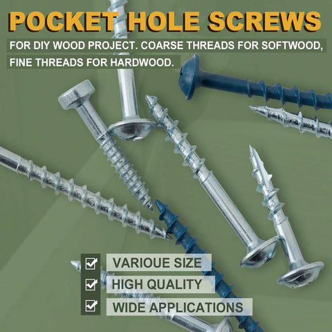 Pocket Hole Screws Fine Thread Size 8 One And A Quarter Inch 600 Pieces Washer Head Square Drive DIY Friendly For Hardwood