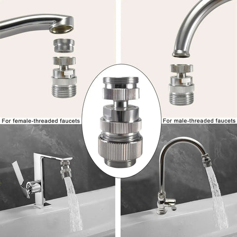 Brass Faucet Adapter With Aerator for Garden Hose, 360 Degree Swivel Sink to Hose Connector, Sturdy Chrome Plated Water Tap Adapter for Indoor and Outdoor Use, Easy Install and Leak Free on female and male faucets