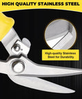 Close-up of Heavy Duty Tin Snips For Cutting Metal Sheet 8 Inch Straight Cut Aviation Tin Snips With Sharp Stainless Steel Blades.