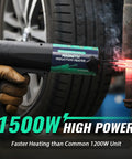Side view of Mxmoonfree magnetic induction heater 1500W heating a bolt near a car wheel.