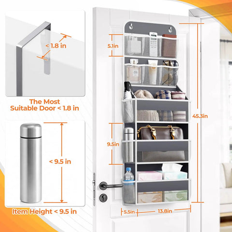 Five Tier Over The Door Organizer With Mesh Pockets For Grab And Go Closet Bathroom And Bedroom Storage Adjustable Hanging Organizer