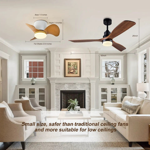 Living room with two Low Profile Ceiling Fan With Lights And Remote 22 Inch Modern Reversible Multi Speed Flush Mount Ceiling Fan
