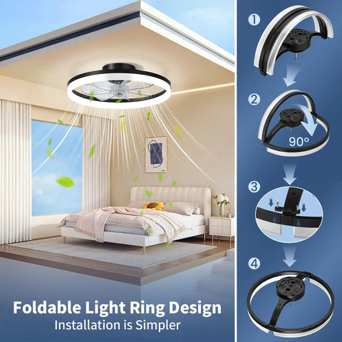 Slick 20 Inch Low Profile Ceiling Fan With Dimmable Led Light, Smart Remote And Phone App Control, Fast Fold Blades for installing at home.