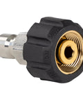 Westinghouse heavy-duty 3/4 in GHT to M22-14mm quick-connect fitting, brass inner threads, black collar, front view