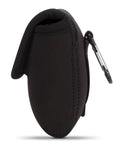 Side view of Grab And Go Coin Pouch With Belt Clip And Carabiner For Easy Access Mini Wallet Change Holder, black neoprene