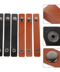 Six Piece Slick Leather Cable Straps For Usb Gadgets And Headphones Black Anti Tangle Wire Ties, close-up of varied colors.