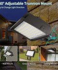 Built Tough Adjustable 150W LED Flood Light With Dusk To Dawn Photocell in trunnion mount outdoor installation
