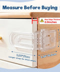 Baby Proofing Drawer Locks With Dual Button Unlock Clear Adhesive Safety Locks 4 Pack Easy Install on wood cabinet