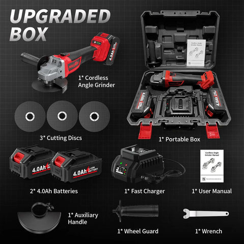 Cordless Angle Grinder Four And A Half Inch Beast Brushless Metal Grinder 12000 RPM With Dual 4Ah Batteries And Charger Set