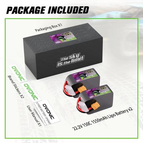 Dual Pack 22.2V 1550mAh 150C LiPo Battery With XT60 Plug For FPV Drones And Quads 6S High Discharge RC Battery Package