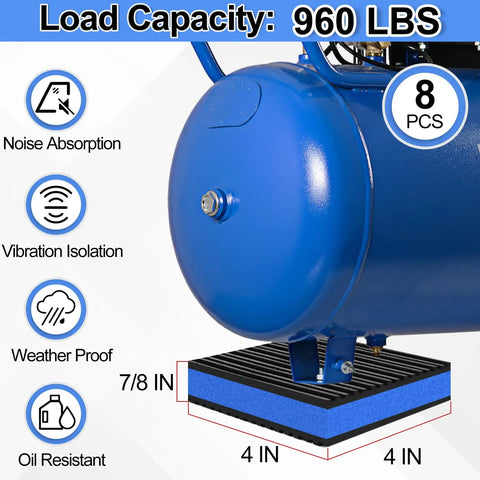 8 Pack Anti Vibration Pads For Washing Machines And More Ribbed Rubber Damping Mats With EVA Center under blue air compressor