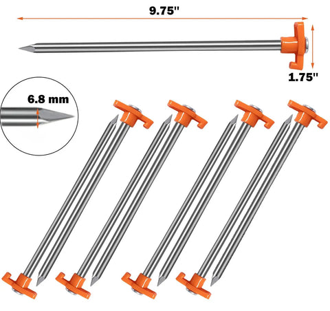 Heavy Duty Tent Stakes 20 Pack 9.75 Inch Ground Pegs Durable Galvanized Iron Stakes For Camping Patio Garden Canopies Grassland Outdoor Use Orange Easy Hammer In T Shaped Top