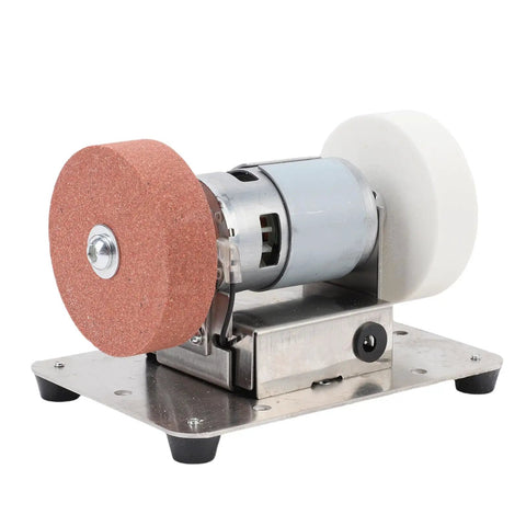 7 Speed Mini Bench Grinder 100W Motor Electric Polishing And Grinding Machine for woodworking, featuring stainless steel base and dual abrasive wheels.