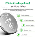 Premium CR1220 3 Volt Lithium Button Coin Cell Battery High Capacity Grade A Cells, stainless steel, leakage-proof design.