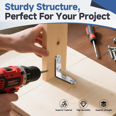 Installing 20 Pieces Stainless Steel L Bracket Corner Brace Sets For Wood Shelves 90 Degree Right Angle Brackets With Eighty Screws