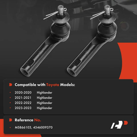 Front Outer Tie Rod End For Toyota Highlander 2020 2021 2022 2023 Left And Right Driver And Passenger Sides Replacement Part For Tight Steering And Smooth Handling, pair with cotter pins