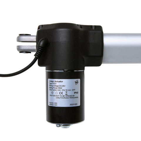 Kariwust FY031 linear actuator for power recliner; black motor housing with silver rail