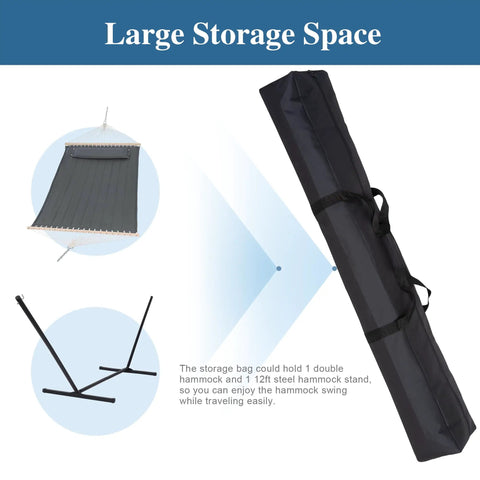 Extra Large Hammock Storage Bag For Double Hammock And 12 Foot Steel Stand With Zipper Closure Carrying Case shown with parts