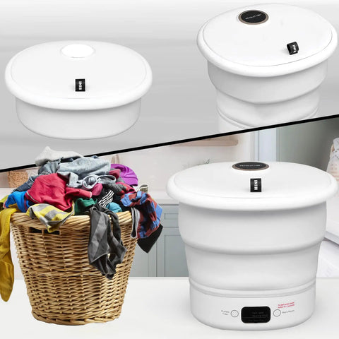 Ultra Compact Portable Washing Machine For Camping And RV Life Foldable Bucket Washer For Travel In Small Spaces White Road Trip Ready Laundry Gadget That Keeps Your Clothes Clean On The Go