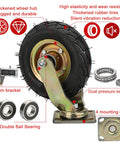 Heavy Duty Pneumatic Rubber Castor Wheels Provide Silent Gliding And Grippy Traction On Rough Grounds, showing thick rubber tire and dual ball bearings.