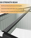 Interior view of 8x6 Ft Outdoor Metal Storage Shed With Galvanized Steel Construction, focusing on reinforced beam.