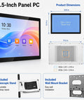 21.5 Inch Android 11 Touchscreen Monitor Powered By Rk3568 Chipset And 4G Ram 32G Storage, with dimensions and stands.