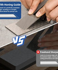 Comparison of All Metal Chisel Sharpening Kit With Honing Guide And Five Diamond Stones versus freehand sharpening on stones