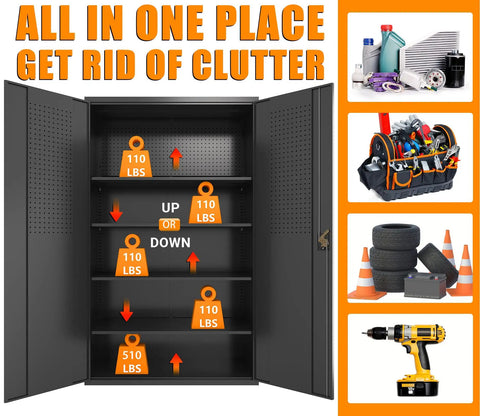 72 Inch Wide Heavy Duty Metal Storage Cabinet On Wheels Lockable Black Garage Cabinet 4 Adjustable Shelves Beefy Steel Storage