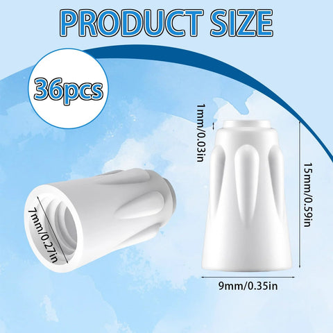 36 Pack Ceramic Wire Connectors For High Temperature Wiring 18 8 AWG Porcelain Twist Caps And Ceramic Nuts Large 0.35 By 0.57 Inch Ideal For Heavy Duty Electrical Repairs And Heat Resistant Connections, showing size dimensions in millimeters and inches, including close-up of connector design.