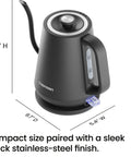 Gooseneck Electric Kettle 0.8L Fast Boil For Pour Over Coffee And Tea With One Touch Operation Auto Shut Off Boil Dry Protection Ultra Fast Hot Water Black Kitchen Essential showing dimensions.