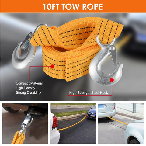 10ft tow rope with steel hooks from Pink Car Emergency Kit For Women And Teens, Roadside Help Essentials