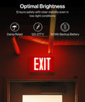 Six Pack Red LED Exit Signs Double Sided With 90 Minute Battery Backup For Emergency Exits High Visibility 6 Inch Letters Visible From 100 Feet With Arrow Knockouts And Durable Acrylic Faces For Long Term Hallway Safety.