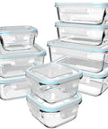 18 Piece Glass Food Storage Set With Lids BPA Free And Leak Proof Nesting Glass Meal Prep Containers in Rectangle and Square Shapes