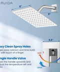 Rain Shower System With 8 Inch Square Showerhead, Easy Install 1-Handle Trim Kit, Chrome Finish, Stainless Steel Head And Brass Valve, Female Thread Rough-In, Cover Plate With H And C Labels