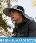 Man wearing Go To Wide Brim Sun Hat With Neck Flap UPF 50+ For Men And Women, Lightweight Quick Dry Nylon, outdoors
