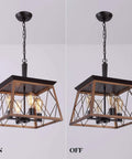 Farmhouse Rustic Chandelier With Antique Geometric Industrial Design In Bronze Four Light Hanging Fixture UL Listed