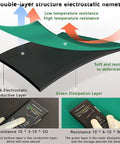 MYOYAY ESD rubber soldering mat, 23.6 × 118 in; diagram shows black conductive and green dissipative layers.
