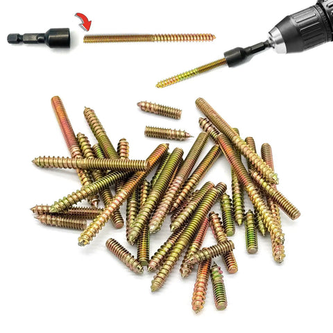 Killer 41 Piece Hanger Bolt Set With 1/4 20 Threads And Assorted One To Three Inch Lengths showing assorted screws and driver.