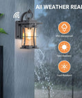 Dusk To Dawn Outdoor Wall Light With Photocell Sensor, waterproof matte black exterior wall mount lamp in heavy rain