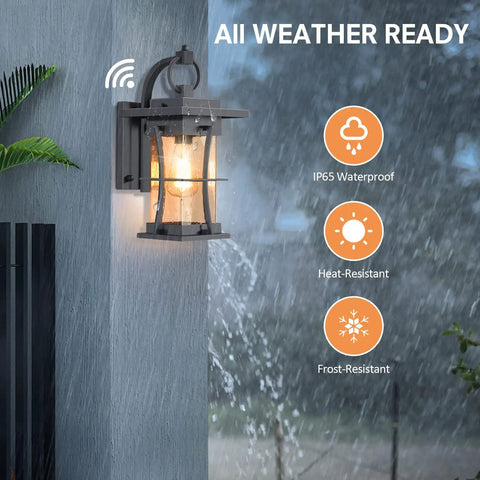 Dusk To Dawn Outdoor Wall Light With Photocell Sensor, waterproof matte black exterior wall mount lamp in heavy rain