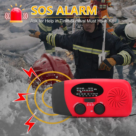 Emergency Weather Radio With AM FM NOAA Reception Hand Crank Power LED Flashlight Portable Camping And Emergency Prep Radio